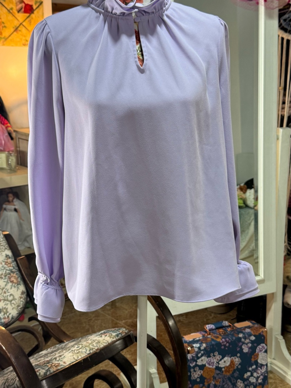 J. Crew Lavender Ruffle-Neck Long-Sleeve Blouse